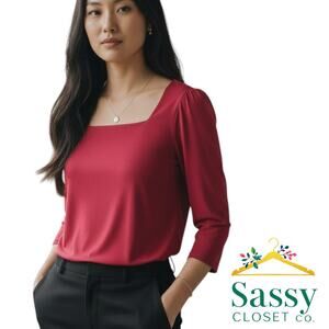 Ann Taylor Pink 3/4 Sleeve Square Neck Soft Drape Top Size M EUC